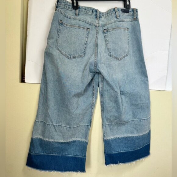 A&Fitch Cropped Stovepipe Wide Leg Crop High Rise Raw Edge Jeans Ombre Denim 31 - Picture 3 of 16